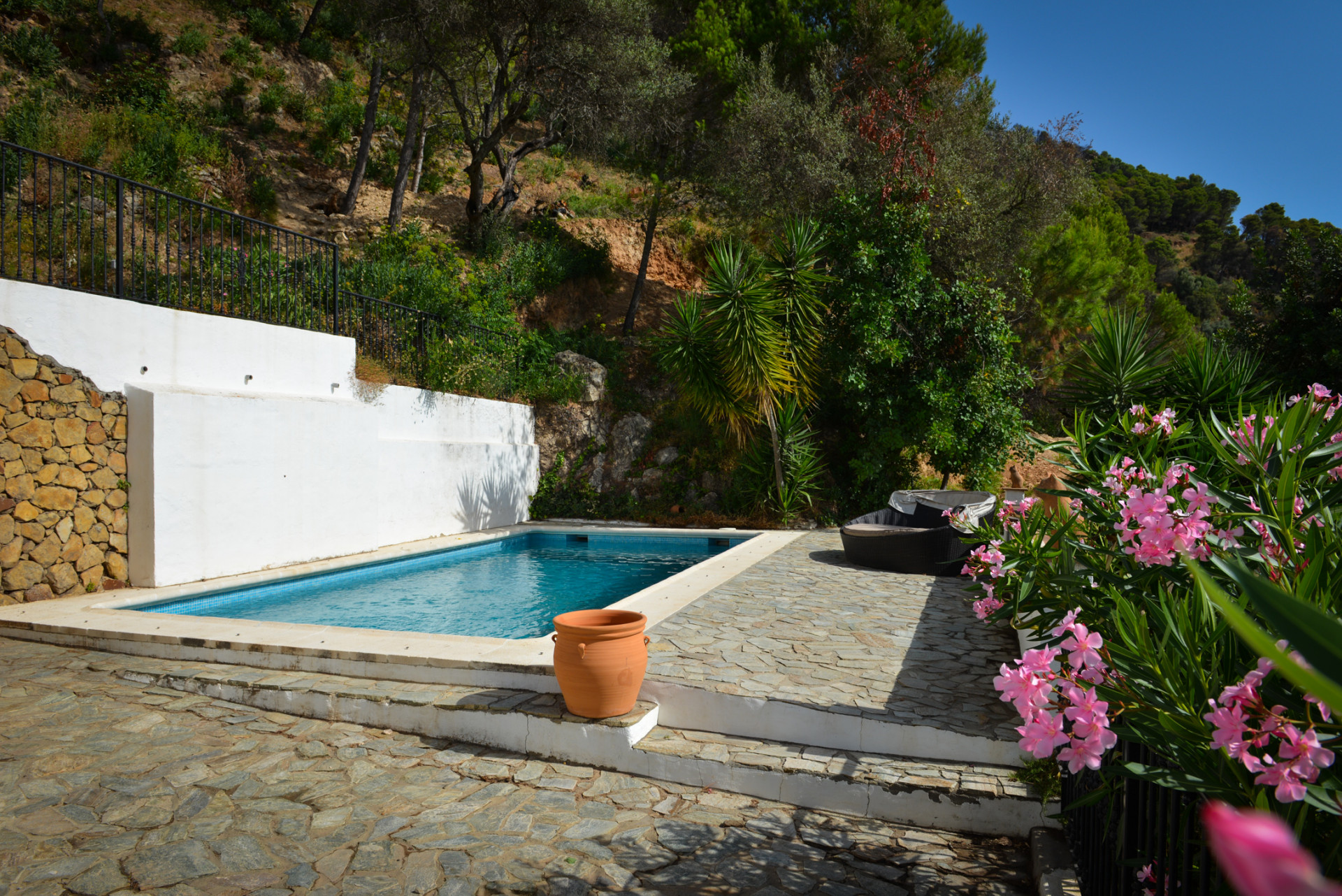 Pool area, country villa for sale, Casares